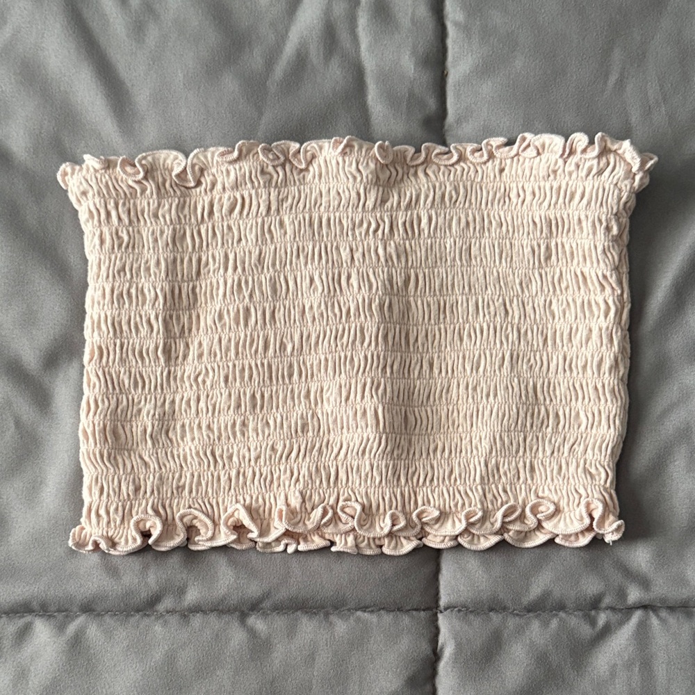 Ruffled Smocked Light Pink Tube Top